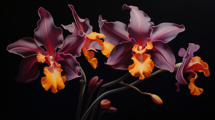 Graceful Orchid art. Vivid fire orchid elegant fantasy. Mystical flowers. Luxury Unique floral pattern