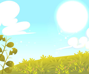 Fototapeta premium Vector of green field and blue sky with sunlight background.