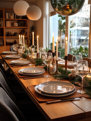 table de fête avec vaisselle et décoration soignée