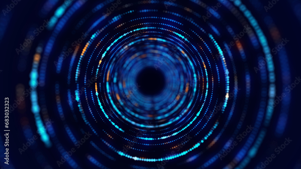 Aufkleber technology wireframe circle tunnel on dark background. futuristic 3d wormhole grid. digital dynamic 