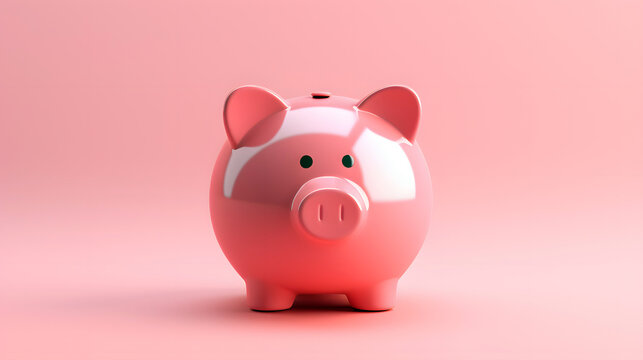 pink piggy bank stands on pink background - savings concept