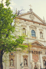 church, architecture, building, europe, city, religion, cathedral, landmark, tower, travel, ancient, sky, catholic, facade, old, tourism, italy, historic, town, baroque, monument