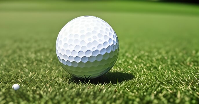 Golf ball on green grass with blur background. The image was created using generative AI.