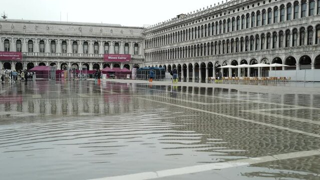 Venice, Italy - November 14, 2023 - High water in San Marco square