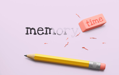  Time erases memory. Writing in pencil and erased with an eraser. 3d render