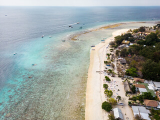 Gili Island, Gili Meno, aerial landscape by drone in Lombok, Bali, Indonesia