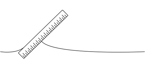 School ruler scale, office supplies one line continuous drawing. Back to school continuous one line illustration. Vector minimalist illustration.