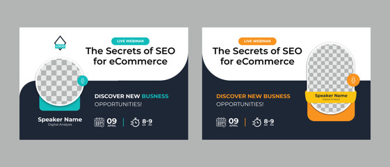 creative invitation web banner live conference flyer social media design. webinar business strategies workshop, training & meeting poster template