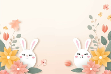 Naklejka na ściany i meble Charming Easter Bunnies Surrounded by Spring Florals on a Pastel Background