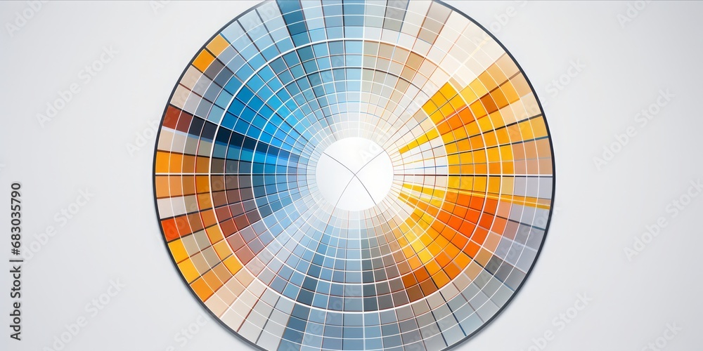 Poster explore the visual elegance of a white and blue circular circle adorned with intriguing squares