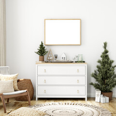 Interior mockup and frame mockup A4 in christmas home decor living room