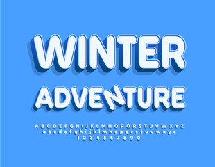 Vector seasonal flyer Winter Adventure with Alphabet Letters and Numbers set. 3D creative Font