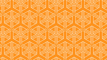 Seamless abstract geometric pattern with outline of hexagons in orange color. Geometric ornaments pattern for printing on paper fabrics wallpaper decoration textiles and scrapbooking. Vector