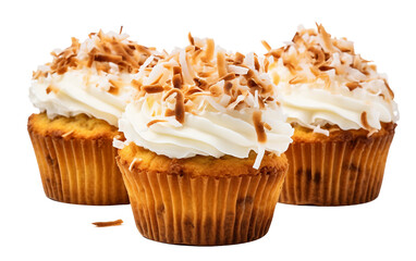Pineapple Coconut Cupcakes with Coconut Flakes on transparent Background
