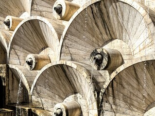 Armenian cascade details with circle fountains close up