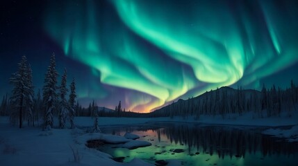 northern lights over the river