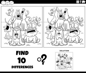 differences game with cartoon howling dogs coloring page
