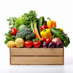 wooden basket filled with fresh vegetables