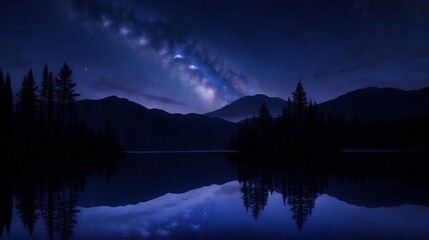 mountains, lake, night, evening, florest, trees, sky 