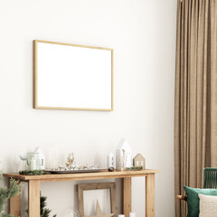 Mockup poster interior of a room, Christmas frame mockup horizontal A4