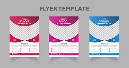 Modern and abstract School/College/University Admission flyer set | Kids back to school | Abstract shapes admission flyer | Red, Pink , Blue Gradients |