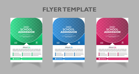 Modern and abstract School/College/University Admission flyer set | Kids back to school education admission flyer poster template | Abstract shapes admission flyer |Green, Blue and Red Gradients |