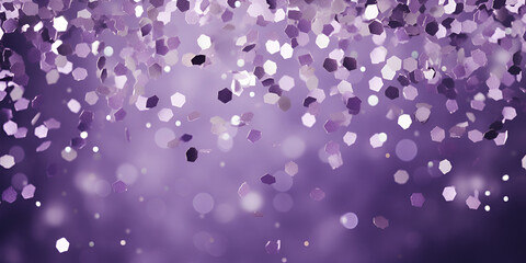 Silver confetti on purple background, abstract background with copy space for text
