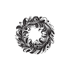 Festive Xmas wreath in silhouette, a versatile design element ready to enhance your creative projects. Add a touch of holiday magic to your artwork.

