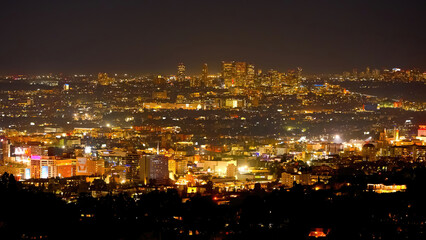 Fototapeta na wymiar Los Angeles City lights at night - view from the observatory at Griffith Park - travel photography