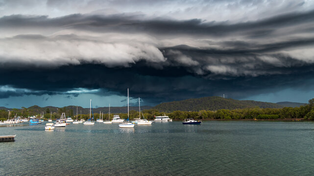 Storm front and shelf cloud at the waterfront