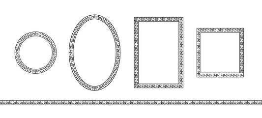 Greek pattern. Roman ellipse frame. Outline greece border isolated on white background. Round greec boarder for design prints. Circular ancient ornament. Fret rome key stripes. Vector illustration - obrazy, fototapety, plakaty