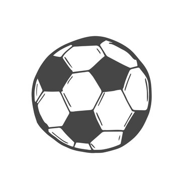 soccer ball icon in doodle style isolated on white background