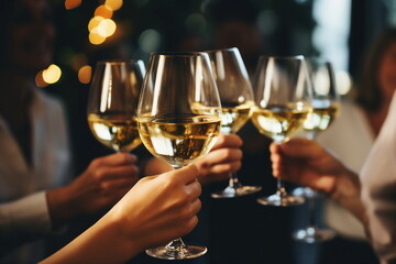 young hands toasting with wine glasses - obrazy, fototapety, plakaty