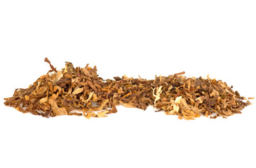 Pile of dry tobacco isolated on a white background.
