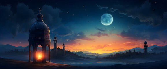 Fototapeta premium Illustration of a background with Arabic lantern for Ramadan celebration,