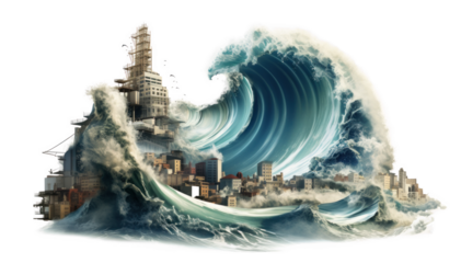 Catastrophic Tsunami Wave Engulfing City