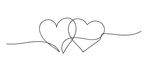 Hearts. Continuous line art drawing. - obrazy, fototapety, plakaty