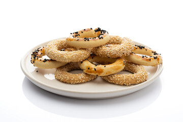 Turkish snack kandil bagel on white background	