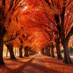 Wonderful autumn leaves landscape in large park - Generative AI