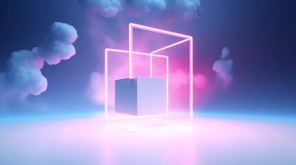 3D Rendered Neon Glow Abstract Backgrounds: Magenta Tones, Dynamic Ribbons, Virtual Clouds & Glowing Geometric Shapes in Dark Settings for Futuristic, Energy-Themed Wallpapers - generativ ai 