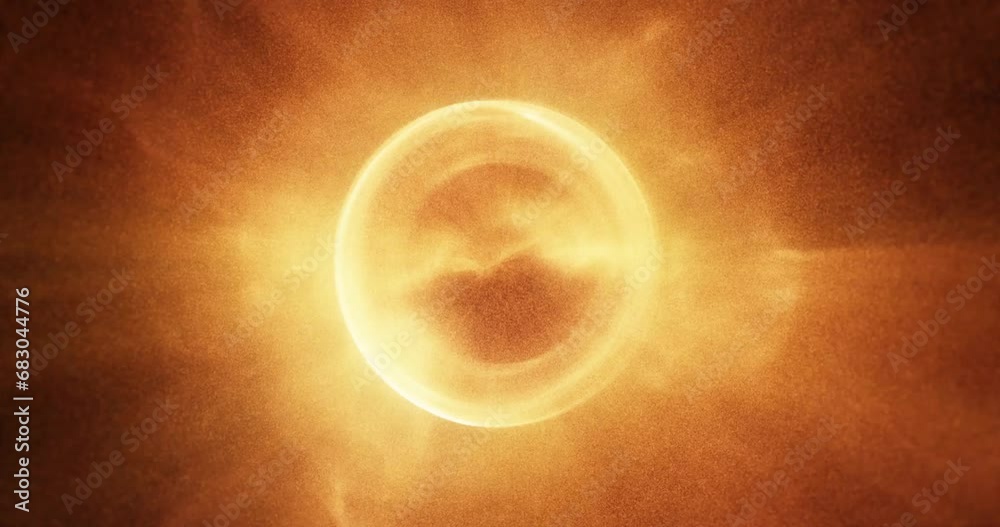Poster fiery energy orb radiating particles in a seamless loop animation. 3d render