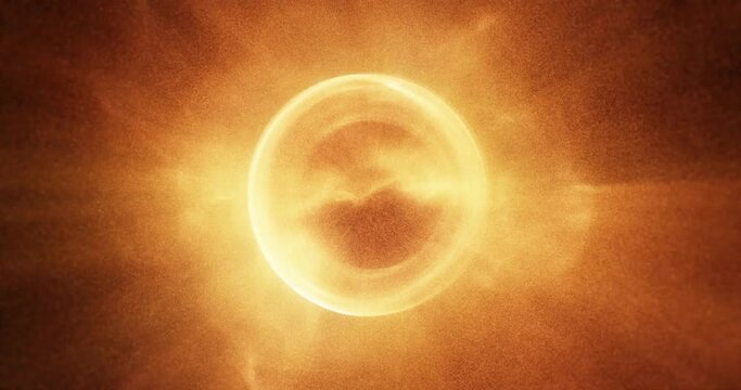 Fiery energy orb radiating particles in a seamless loop animation. 3D render