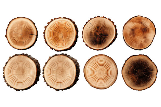 set of wood logs isolated on transparent background, PNG file, professional studio photo