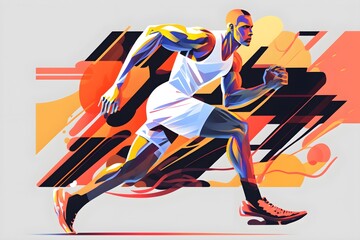 Fast Running Athlete, Sprinter, Runner, Man Running Fast, Colorful Design - 683045364