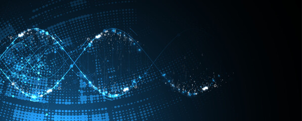 Abstract DNA technology. Science medical concept. Futuristic background.  Wireframe molecules structure