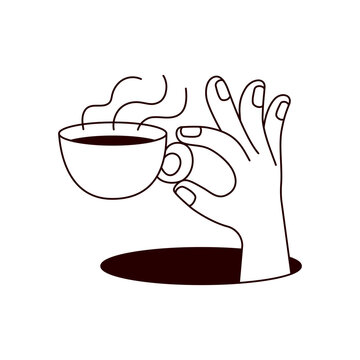 Vector logo and branding design elements, coffee cups, concept simple linear illustration for cafe, menu, banner, print, minimalistic outline icon, coffee delivery