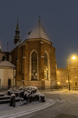 St Francis church in the night , Krakow, Poland