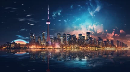 Deurstickers Toronto a city skyline at night, featuring sleek and modern buildings with clean lines and bold architecture