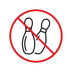 Forbidden bowling pin vector icon. Warning, caution, attention, restriction, label, ban, danger. No bowling ball flat sign design pictogram symbol. No bowling icon UX UI icon