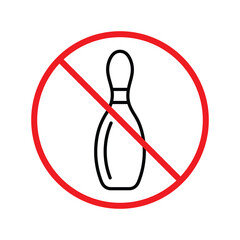 Fototapeta premium Forbidden bowling pin vector icon. Warning, caution, attention, restriction, label, ban, danger. No bowling ball flat sign design pictogram symbol. No bowling icon UX UI icon